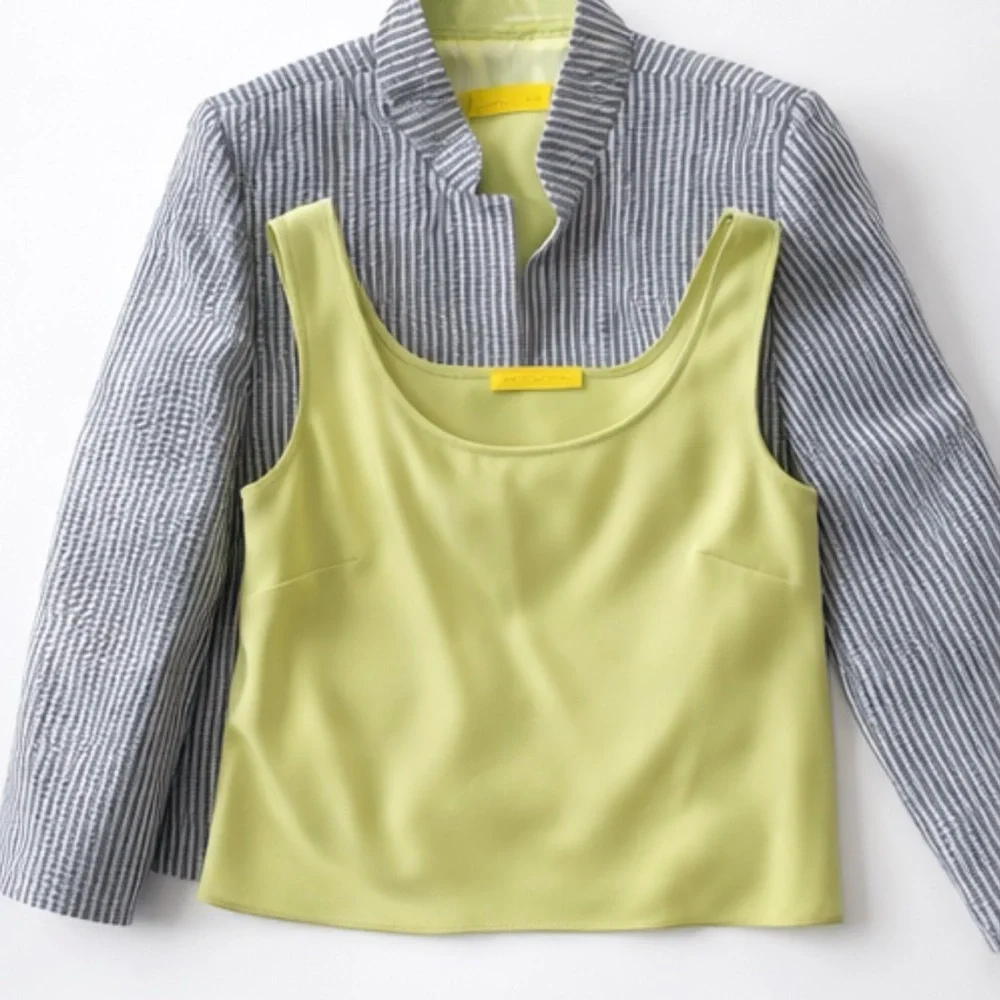 Vintage‎ Flores & Flores Seersucker Blazer + Satin Tank Set Green XS/S USA